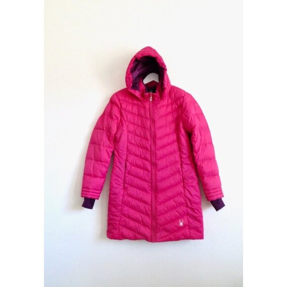 NEW! Spyder Quilted Puffer Parka Jacket ThermaWeb Hooded Youth Pink SZ 14/16 - Picture 2 of 7